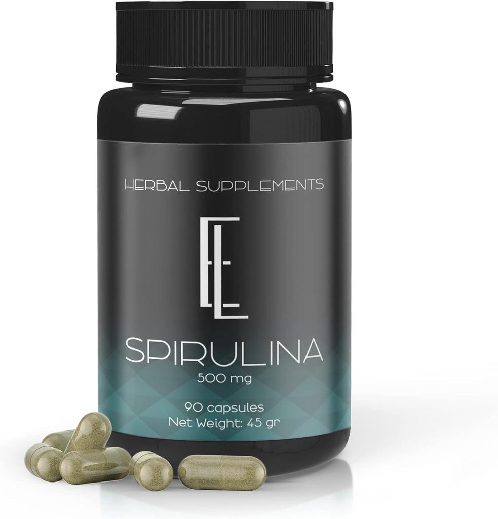 Burvīga dzīvā Spirulina kapsulas - 90 x 500 mg, uz augstas devas augu bāzes Superfood, papildinājumi, ne-GMO Dārzeņu celuloze Vegan draudzīgas kapsulas