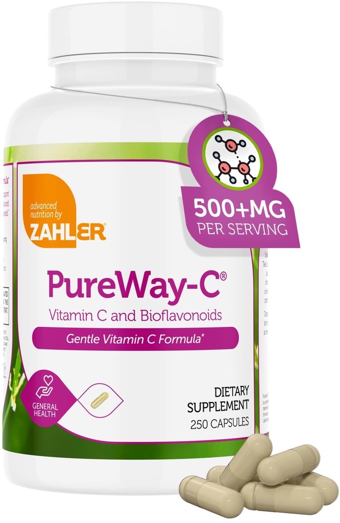Zahler C vitamīns 500mg - C vitamīns 500mg kapsulas ar bioflavonoīdiem - maigs vēders - Imūnsupport - bez lipekļa Ne-GMO VIT C 500mg C vitamīna papildinājums pieaugušajiem (250 grādos)