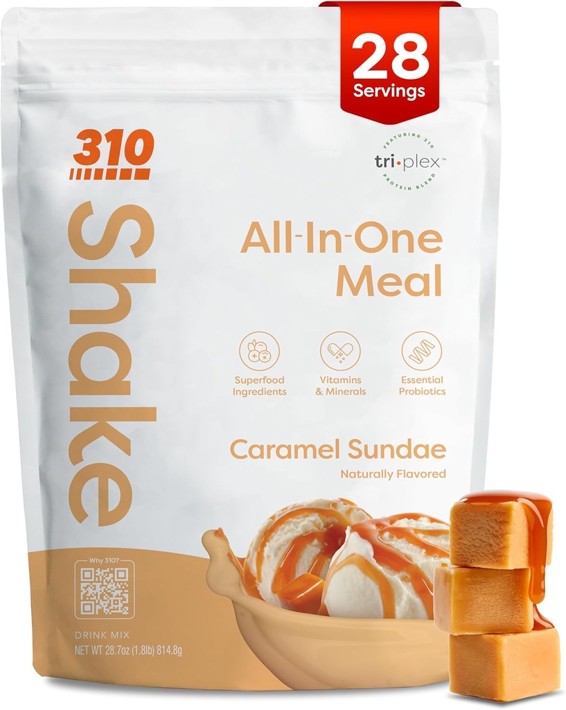 310 Uzturs All-In-One Maleal Replacement Shake Powder - augu izcelsmes proteīns Smoothie Blend w/High Fiber, probiotikas un adaptogēni - zema Carb, Vegan, Keto & Paleo Friendly - Caramel Sundae - 28 Srv