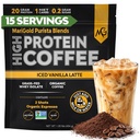 MariGold High Protein Coffee - Iced Vanilla Latte, 20g Grass-Fed Whey Protein Isolāts, Enerģija & Workout Boost, 2 Shots Organic Espresso, Non-GMO, 1 Net Carb, 1 Lb Bag, 15 Servē