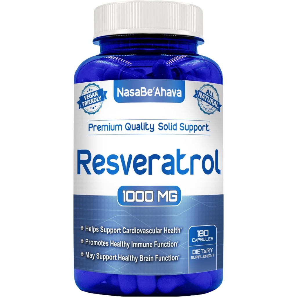 Resveratrol 1000mg Kapsulas           - Vegan Friendly Resveratrol Papildinājums no Easy Absorbcija Antioksidants Japāņu Knotweed ādas sirds un smadzeņu atbalsts - Izgatavots ASV cGMP iekārtām (90 Day Supply)