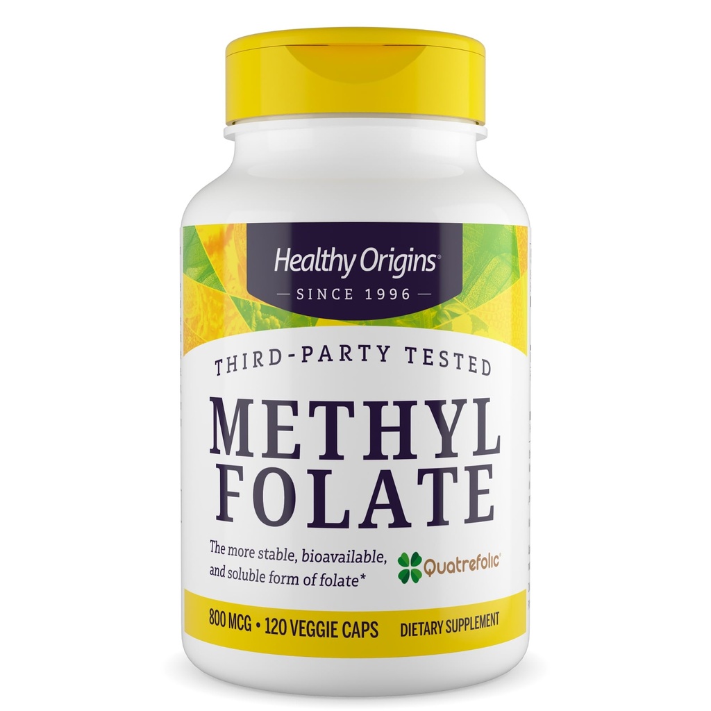 Veselīgas izcelsmes metilfolāts 800 μg (Quatrefolic, Non-GMO, Biopieejams folāts, bez lipekļa, neiromediatoru atbalsts), 120 Veggie Caps
