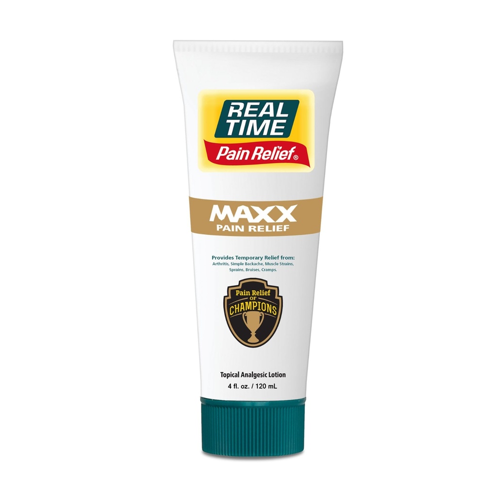 Reālā laika sāpju remdēšana MAXX 4oz Tube - - 18 Dabiskas sastāvdaļas: Arnica, mentols un piparmētra -- Maksimālais spēks Muskuļu sāpes remdēšanas remdēšanas losjons Artrīts, rokas, potītes, atpakaļ, plecu daļas, ceļgali un locītavas