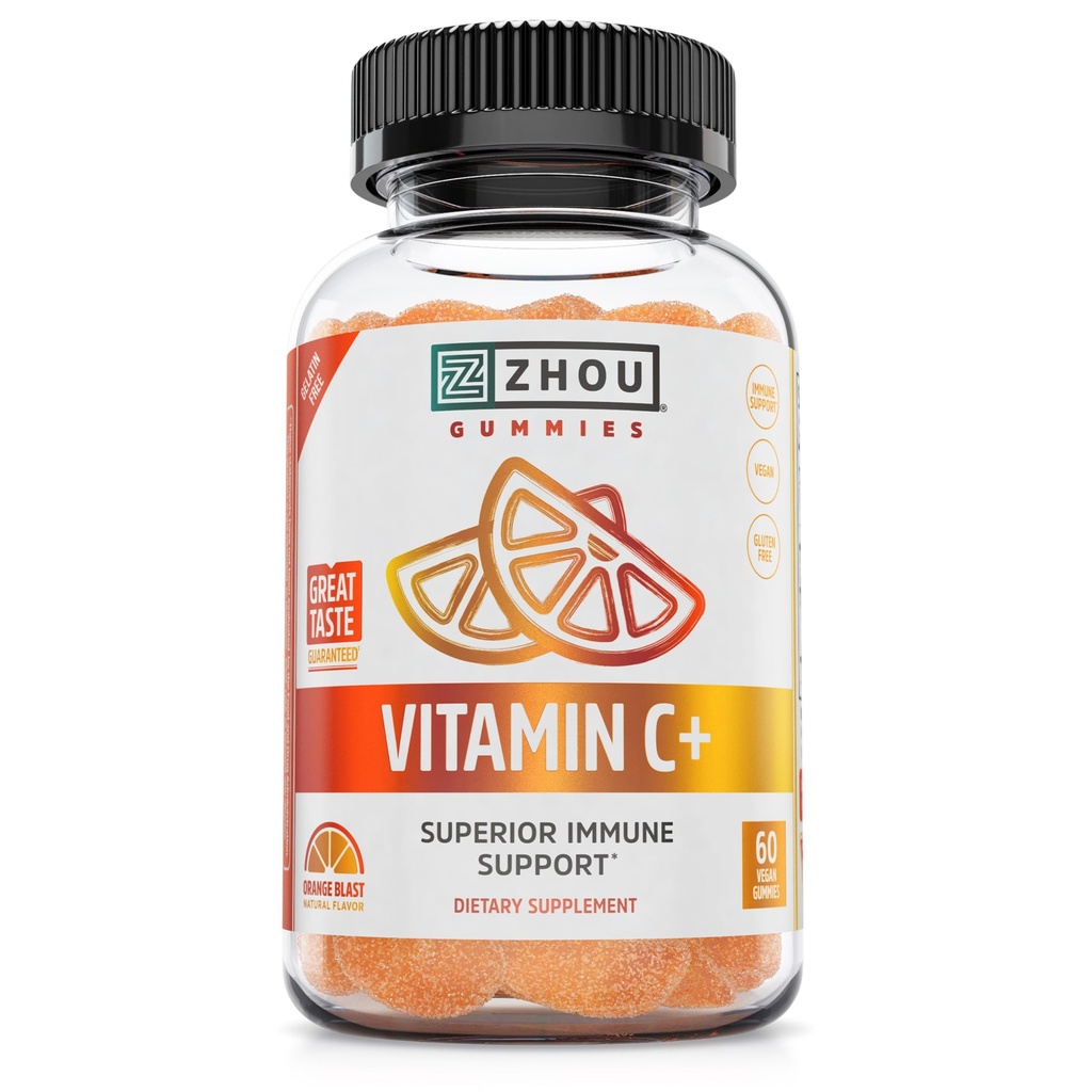 Zhou vitamīns C+ Gumijas - vitamīns C Gumijas pieaugušajiem un bērniem, 270 mg uz gumija ar bioflavinoids un Acerola imūno atbalstu - 60 Vegan Gumies