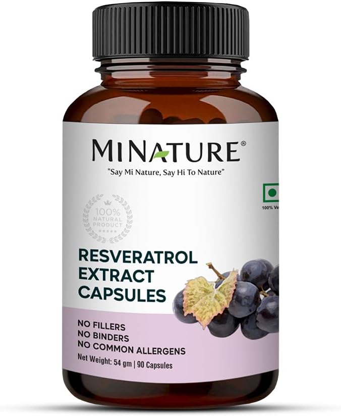 minature Resveratrol Extract Capsules --500mg, 90 Veg Capsules, 45 Days Supply, 54g --Pure & Natural ---Bree Chemical Free Conservatives; Veg -Ražots Indijā