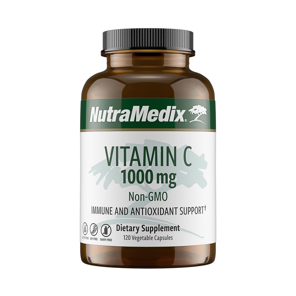 NutraMedix C vitamīns 1000mg - Antioksidanti Papildinājums Imūnsupportam un sirds veselībai - C vitamīns no askorbīnskābes - Vegāns, ne-ĢMO (120 Veģetārās kapsulas)