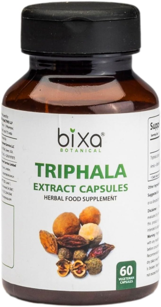 Bixa BOTANIC Ayurvedic Dabīgs augu papildinājums Triphala Extract Capsule for Healthy Digestion & Absorbcija Nutrients (Amla + Haritaki + Bibhitak) (60 Skaits (1. iepakojums))