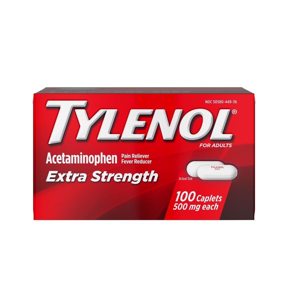 Tilenols Extra Strength Sāpes Relief tabletes, Acetaminofēns 500 mg Caplets, sāpes Reliver un drudzis Reducer Medicīna galvassāpes, Muguras sāpes, zobu sāpes un Minor Artrīts, 100 grāfa pudele