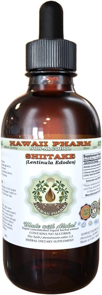 Shiitake Alcohol-free šķidruma ekstrakts, Organic Shiitake (Lentinula Edodes) Kaltēts sēņu glicerīts Dabīgs augu papildinājums, Hawai Pharm, USA 2 fl.oz