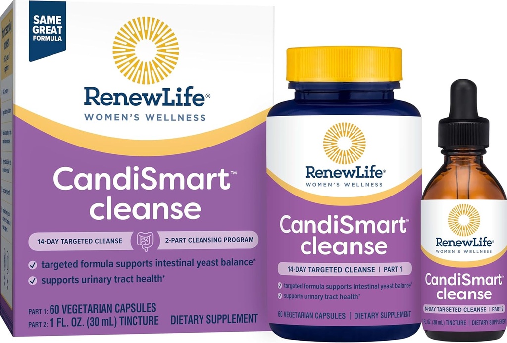 Atjaunot dzīvi Pieaugušo tīrīšana - CandiSmart - 15 dienu Rauga tīrīšanas programma - 2- Part Kit - Gluten & Dairy Free - 60 Veģetārās kapsulas + 1 Fl. Oz. Tincture