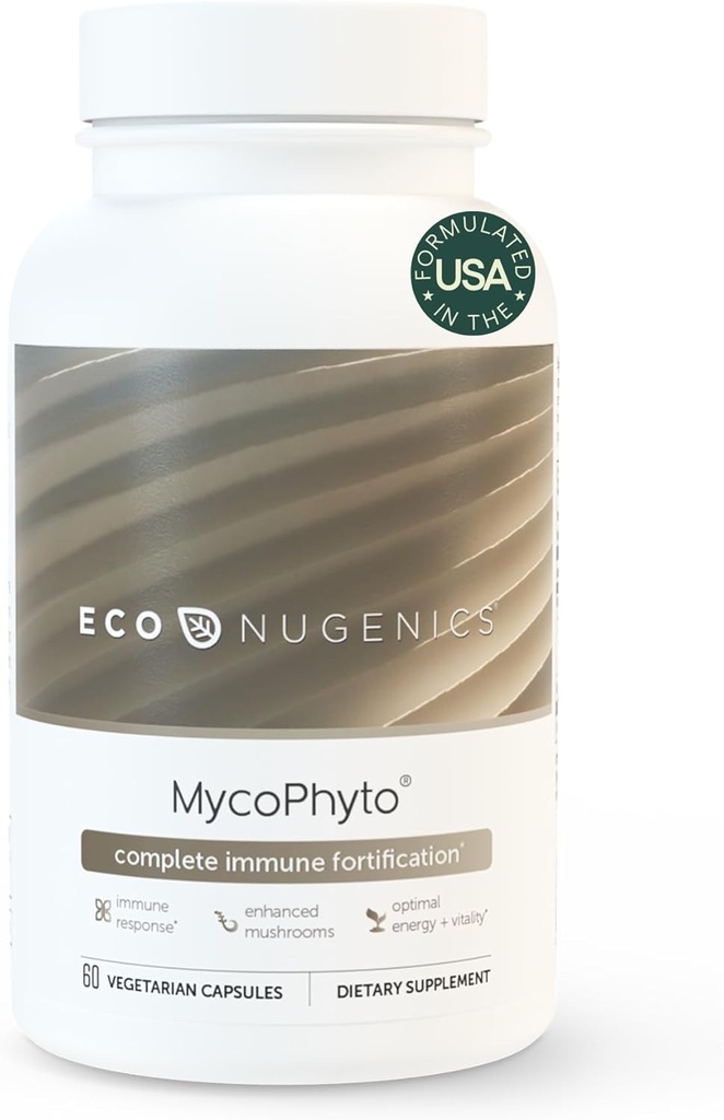EcoNugenics MycoPhyto Complex: sēņu papildinājums intensīvai imūnās atbalsta – 60 kapsulas – Ietver Turcijas astes, Reisi, Cordyceps, Maitake & More – Enerģija, Gut Health & Nootropic Brain Support
