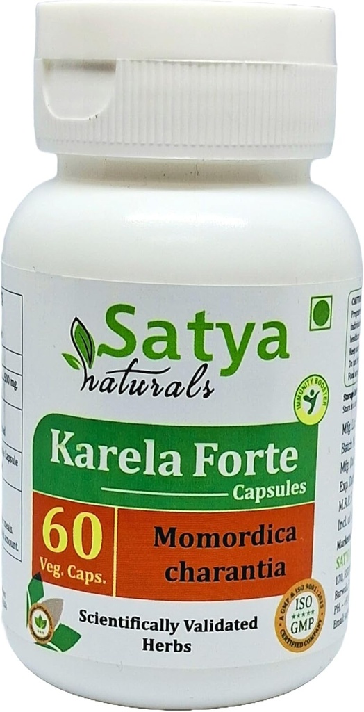 Bitter Melon Forte Capsules 500 mg. 60 Veg. Capsule - Karela (Momordica Charantia) Extract Capsules vīriešiem un sievietēm - Ayurvedic Herbal Addition/Remedies - 10:1 Forte (1 pudele no 60 kapsulām)