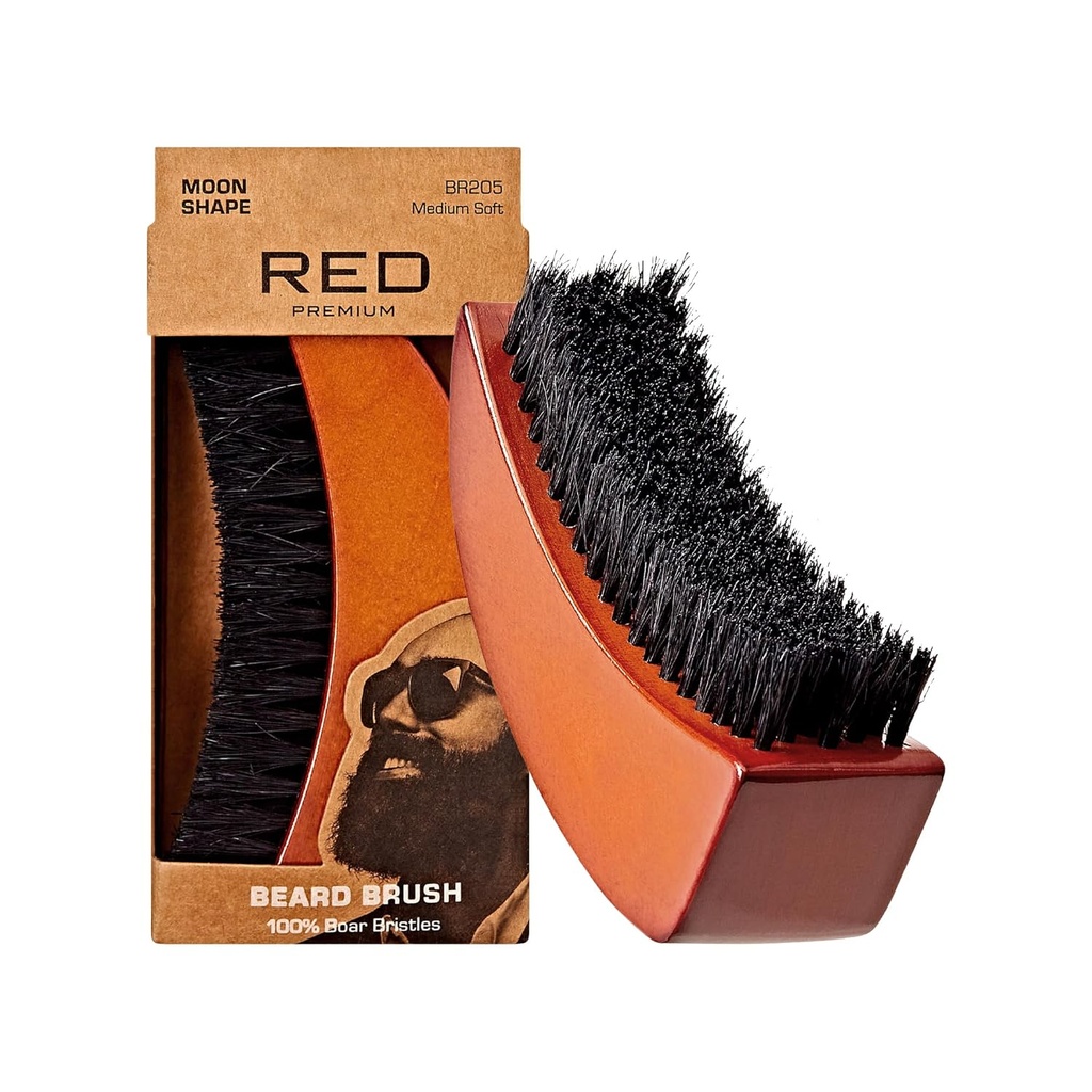 RED by skūpsts bārda Brush ar 100% dabas boar sari vīriešiem, Premium koka suka, bārdas mustas Grooming Skūšanās Comb, Tame un bieži sejas mati (MOON SHAPE)