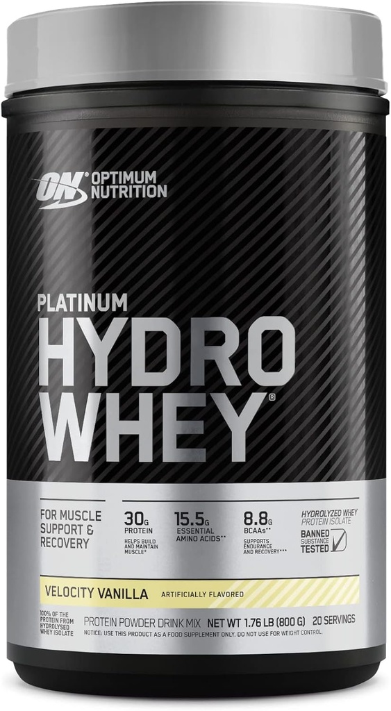 Optimum Nutrition Platinum Hydrowhey Protein Pulveris, 100% Hidrolizēts Sūkalu Proteīns Izolāta pulveris, Flavor: Velocity Vanilla, 1.75 Pounds
