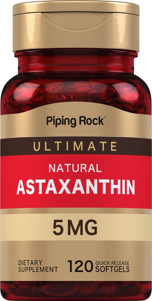 Piping rock astaksantīna papildinājums 5mg - 120 Softgel kapsulas - no Haematococcus Pluvialis Algae ekstrakta - Non-GMO, bez lipekļa