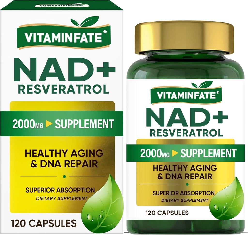 NAD+ papildinājums 2000 mg - 120 Kapsulas True NAD+ & Resveratrol, NMN Alternatīvi atbalsta Anti-Aging, Celular Energy & Remonts, Metabolisma un smadzeņu Boost vīriešiem un sievietēm