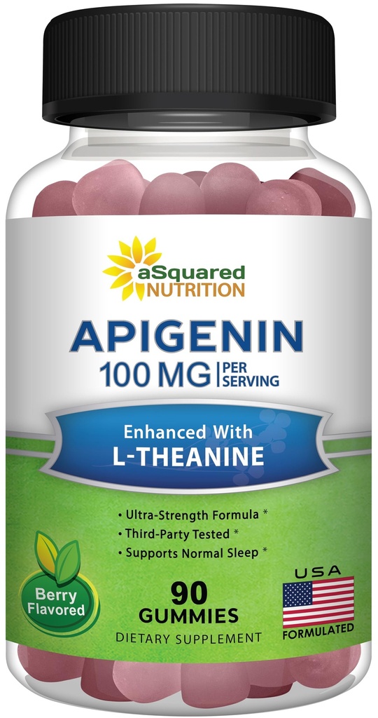 Apigenin 100mg ar L-Teanine 100mg Gumies - Apigenin Papildinājums miegam - Dabisks ekstrakts gumija alternatīva kapsulām, tabletes, pulveris un tēja - 2 Per Servē