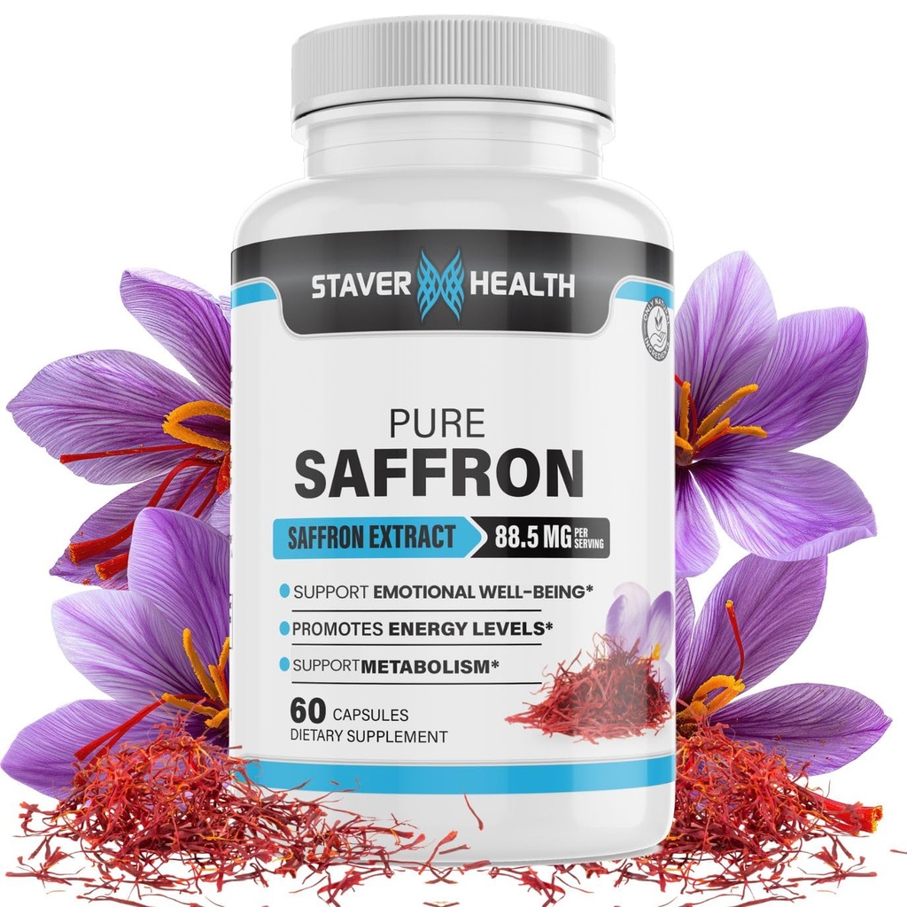 Pure Saffron ekstrakta kapsulas, 88,5 mg, 60 Veggie kapsulas, lai uzlabotu garastāvokli, un enerģijas atbalsts