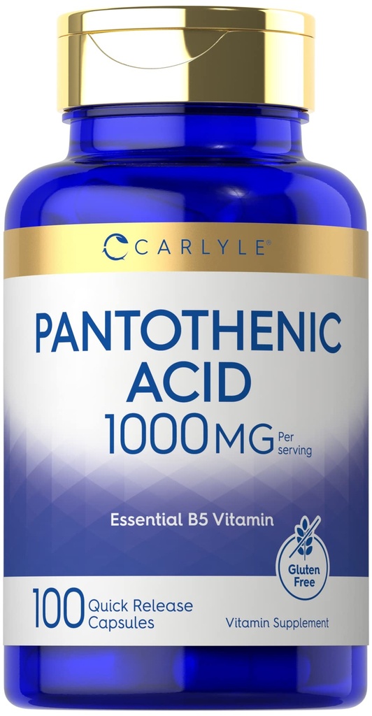 Carlyle Pantothenic Acid - 1000mg - 100 Kapsulas - Essential B5 vitamīns -- Ne-GMO, bez lipekļa piedevas