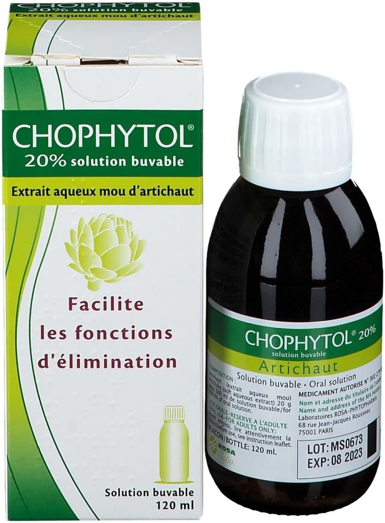 Chophytol 20% - Dzeramais šķīdums (ar Artichoke) - lai veicinātu aknu un nieru funkcijas - 120ml Pudele