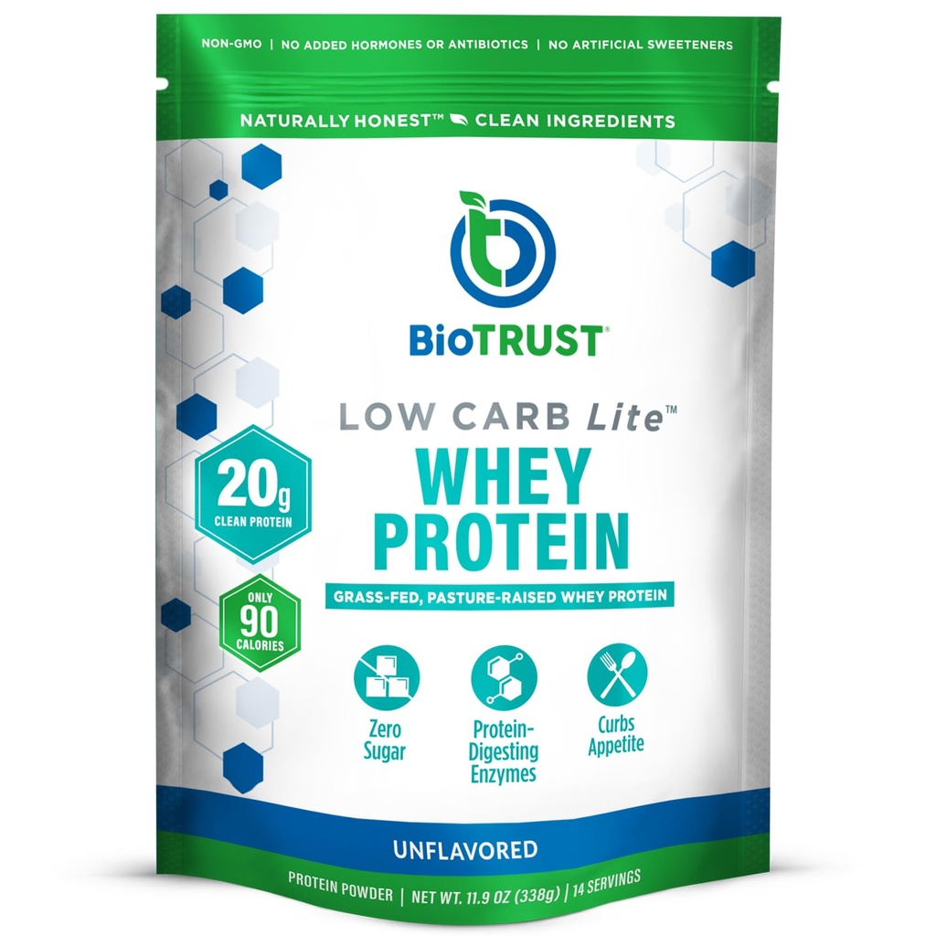 BioTrust zema Carb Lite, zema kaloriju proteīna pulveris – zems Carb, bez cukura, zems nātrija, keto proteīns pulveris – 20g zāles-sūkalu proteīna izolāts ar gremošanas enzīmiem – negaistošs, 14 Kalpo