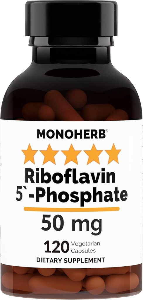 MONOHERB Riboflavīna 5'- Fosfāts 50 mg - 120 Veģetārās kapsulas - bioaktīvais vitamīns B2