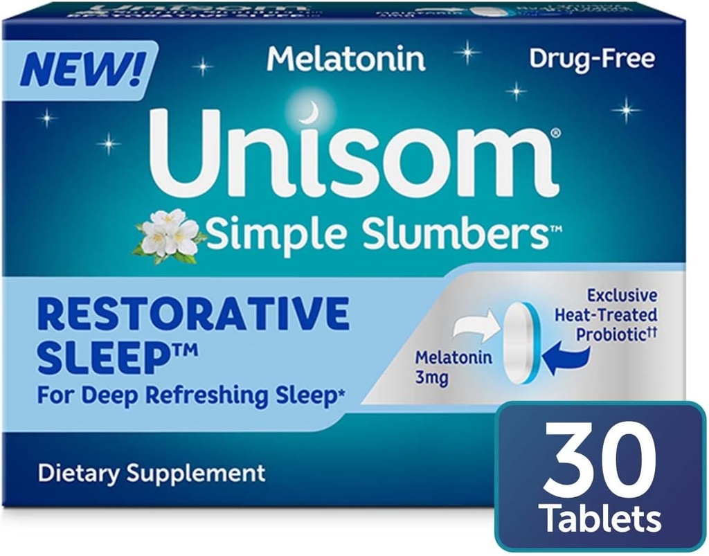 Unisom Simple Slombers Atjaunojošas Miega Tabletes 30-Count, Melatonin 3mg