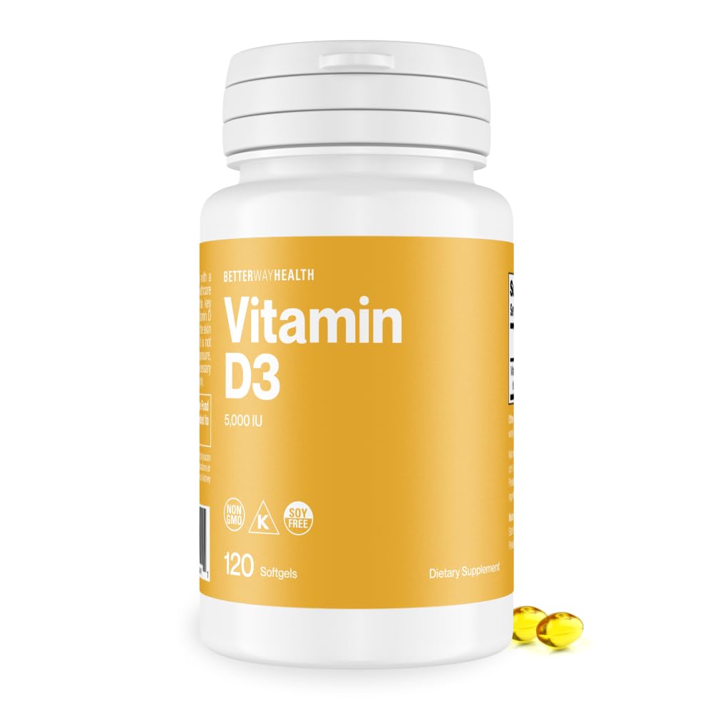 Labāks veids veselība D3 vitamīns 5000 SV – augsts potences Softgel D vitamīna papildinājums imūnās un kaulu veselības – bez GMO, bez piena, 120 softgels