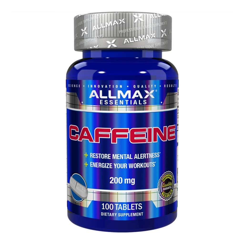 ALLMAX Uzturs kofeīna tabletes, ilgstoša enerģija & pirms treniņa Psihiatriskā fokusa, ātra absorbēšana un vegan, 200 mg, 100 tabletes