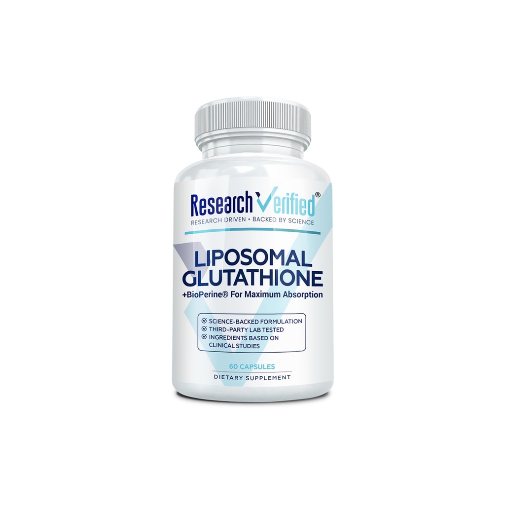 Pētniecība Verified® Glutatione - Liposomālais Glutations 500 mg ar fosfolipīdu kompleksu, C vitamīns, Bioperīns® - 60 kapsulas - 1 pudele