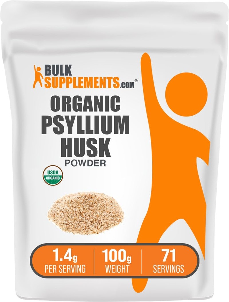 BulkSupplements.com Organic Psyllium Husk Powder - Psyllium Husk Powder for Baking, Fiber Papildinājums - bez lipekļa, 1,4g per Serving, 100g (3.5 oz) (iepakojums no 1)