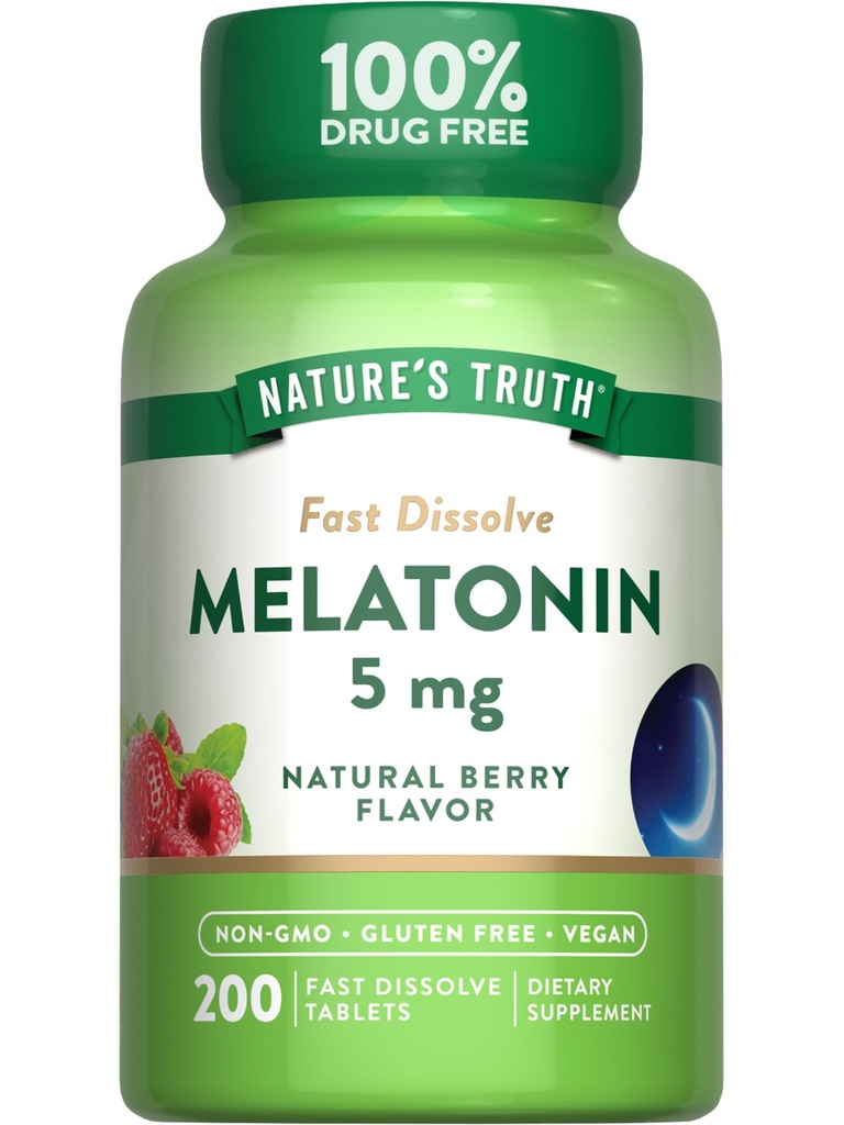 Dabas patiesība Melatonīns 5mg Ātri izšķīdiniet tabletes - 200 Skaits -- Natural Berry Flavor - Vegāns, No-GMO un lipekļa bezmaksas papildinājums