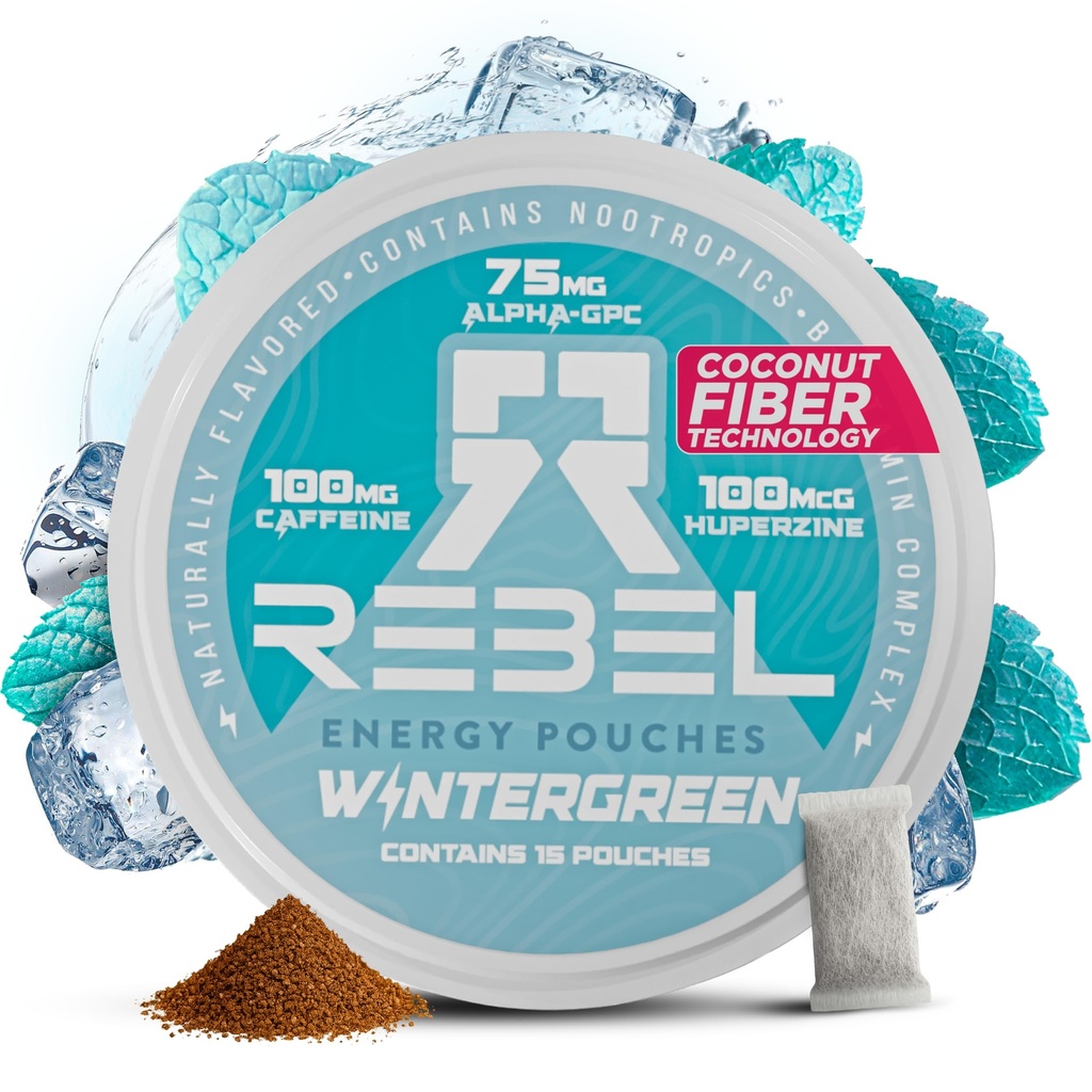 Nootropā enerģija Kofeīna maisiņi • 100mg Kofeīns • Alfa GPC • Huperzine A & Essential Vitamīni • Bezcukura • Kokosriekstu Fiber tehnoloģija • Ziemaszaļš Uzliesmojums • 15 Puches vienā kannā (1. iepakojums)