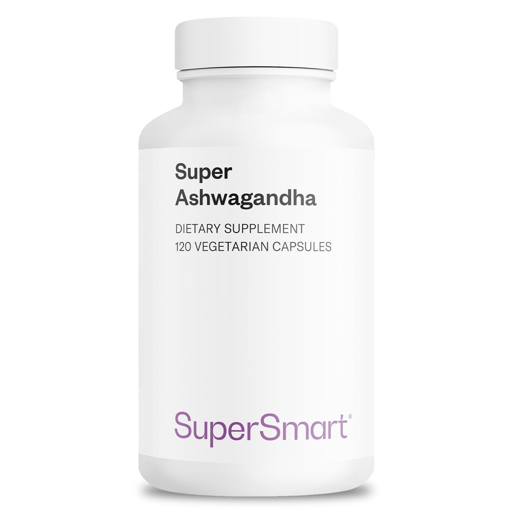 SuperSmart Super Ashwagandha 600mg dienā (Patented) - KSM-66 Ashwagandha - augsts potenciāls 5% aranolīdiem -- Non-GMO & Gluten Free - 120 Veģetārās kapsulas