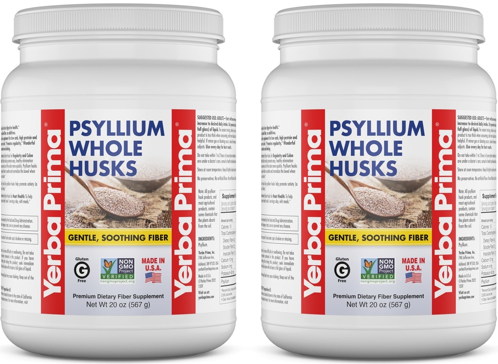 Yerba Prima Viss Psyllium Husk Fiber papildinājums 20 oz (2. iepakojums) - Vegan, bez lipekļa, ne-ĢMO