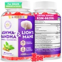 Ashwagandha Gummies - Organic Ashwagandha & Lions Mane Gummies pieaugušajiem ar 4 Adaptogenic Herb stresa, kognitīvo un imūno atbalstu   ) Kortizola papildinājumi sievietēm un vīriešiem, Berry Flavor - 60 grāfi