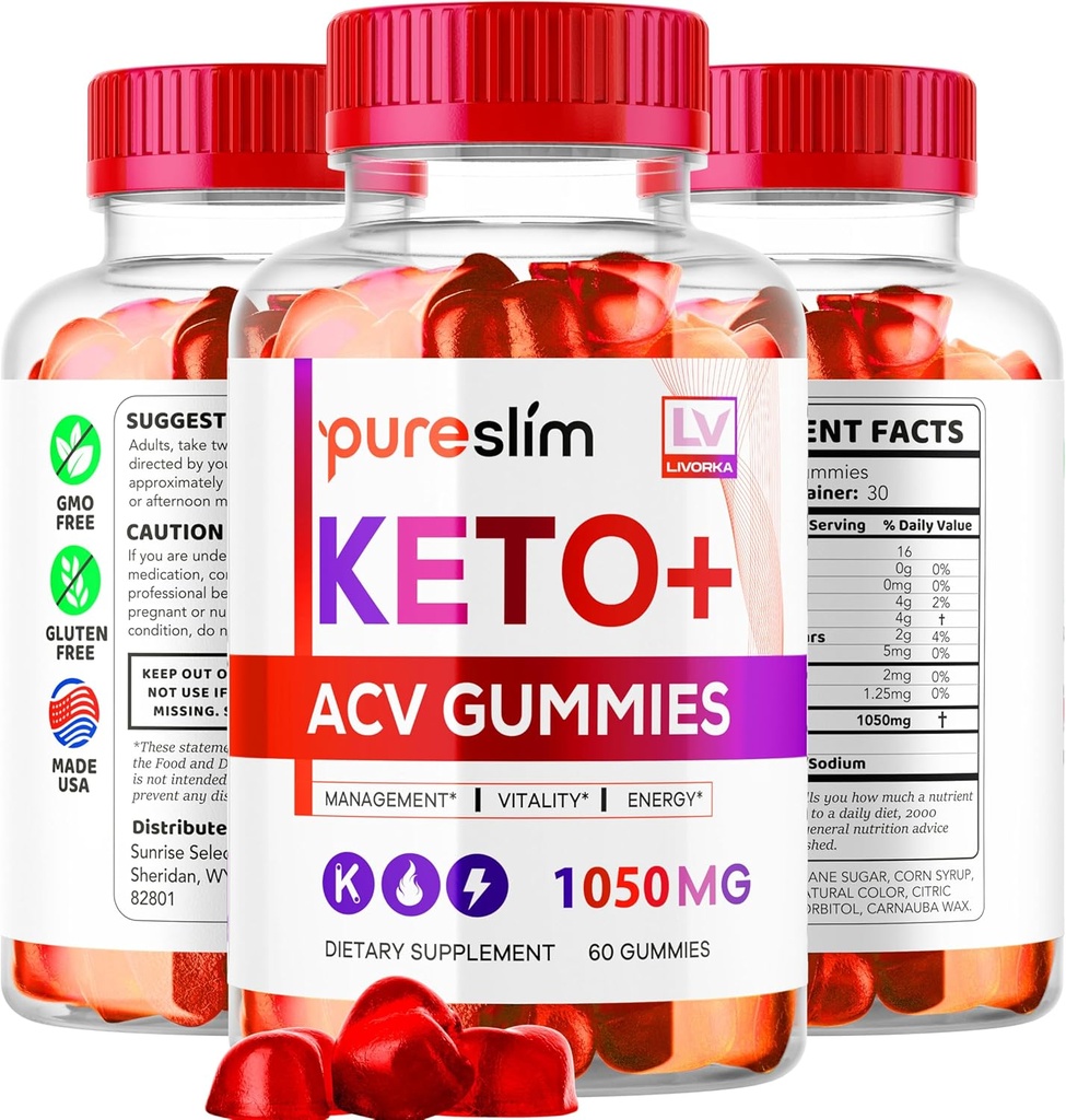3 Iepakojums - PureSlim KetoACV Gummies 1050MG, Papildinājums Advanced Formula, 180 Gumijas 3 mēnešiem