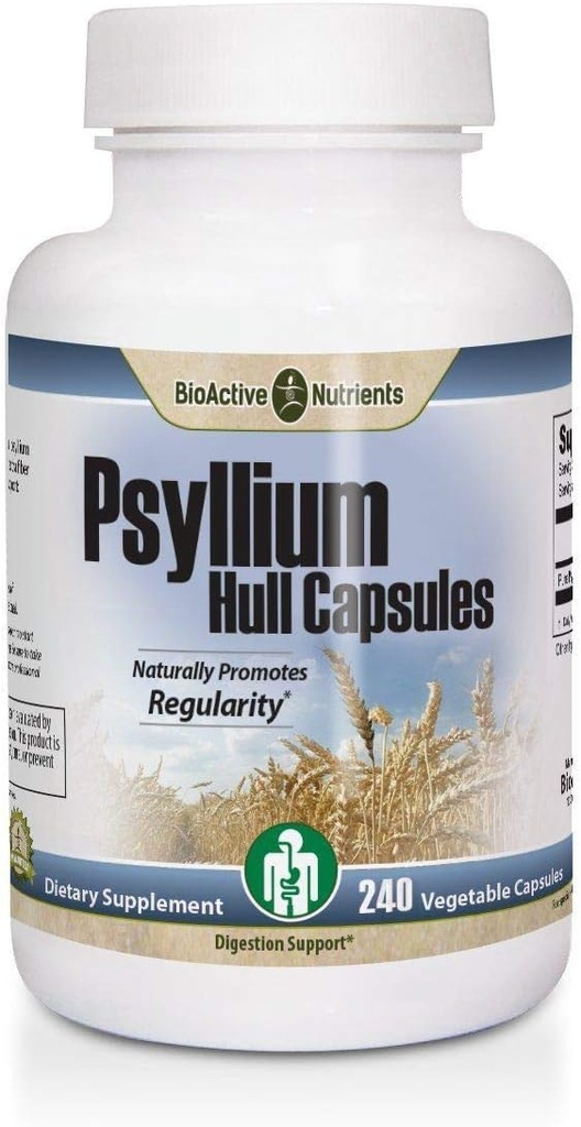 BIOACTIVE NUTRIENTS Psyllium Plus - 60 Caps - Bez cukura - Psyllium Husk pulveris Fiber Kapsulas - Psyllium Husk Caps - Dabīgs Fiber papildinājums