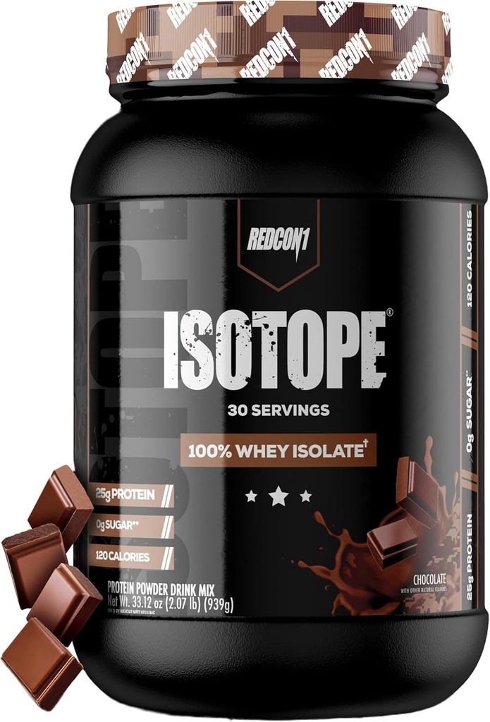 REDCON1 Izotops 100% Sūkalu izolāts, Šokolāde - Keto Friendly Sūkalu Olbaltumvielu Pulveris - Zems Karbs + Nulle Pievienots Cukura Sūkalu Olbaltumvielu Izolāts - Keto Olbaltumvielu Pulveris (30 Kalpo)