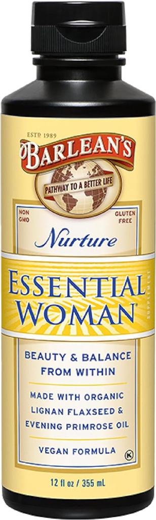 Barlean s Essential Woman Liquid Papildinājums sievietēm, Organic Flaxseed un vakara Primrose eļļa veseliem matiem, nagu un ādas, Omega 3 6 9 un GLA, 12oz