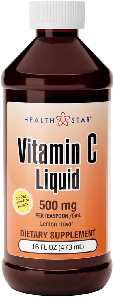 C vitamīna šķidrums 500 mg - Imūnsupport & Overall Health - Orange Flavor - 16 Fl Oz (iepakojums no 1)