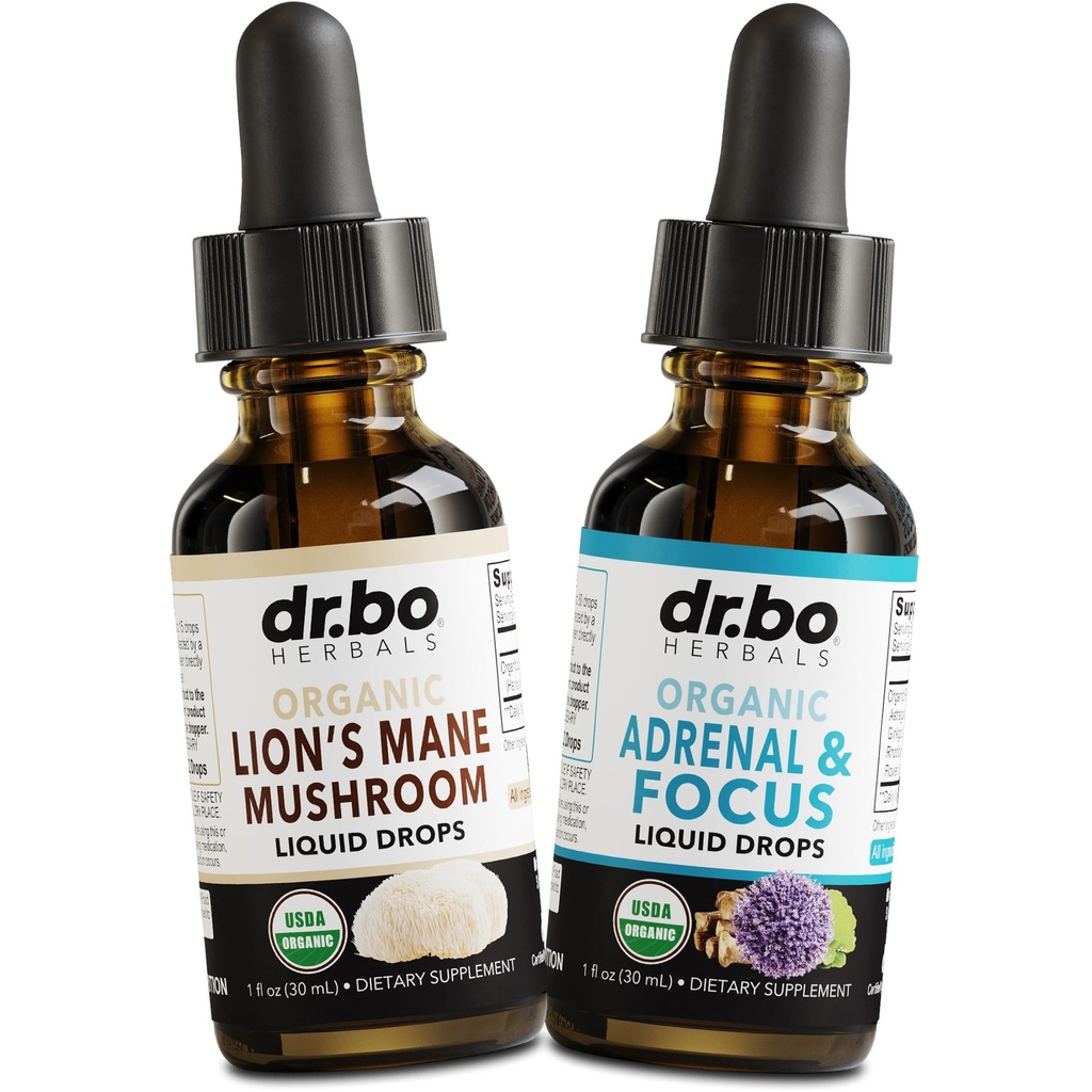 Lions Mane Sēnes un virsnieru pilieni - Organic Lion's Mane Sēnes Šķidrā Tincture & Adrenal un Focus Papildinājums Drops, Fog, Smadzenes Veselības bagātinātāji - Organic Lions Extract Cortisol Atbalsts