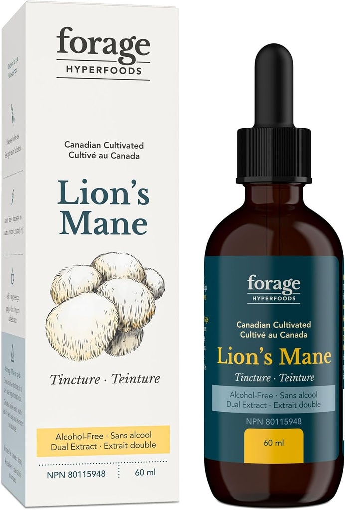 Lion’s Mane Tincture, ar Premium sēņu ekstraktu, atmiņas uzlabošanai un nervu atbalstam, Dual Extract, bez alkohola, 60 ml