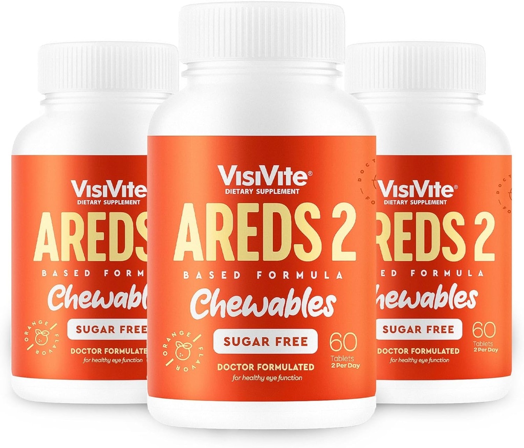 AREDS 2 Bezcukura acu vitamīni - alternatīva luteīna gumijām acīm - luteīns acu veselībai - Premium bezcukura acu vitamīni - (ķidātas tabletes) Iepakojumā pa 3