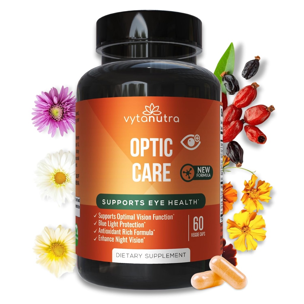 Optic Care acu vitamīni – luteīns, Zeaksantīns, vitamīni A C E, cinks, varš – antioksidants un mikroelementu formula ar Chrysanthemum & Goji Berry for Vision Support & Acu celmi Relief – 60 kapsulas
