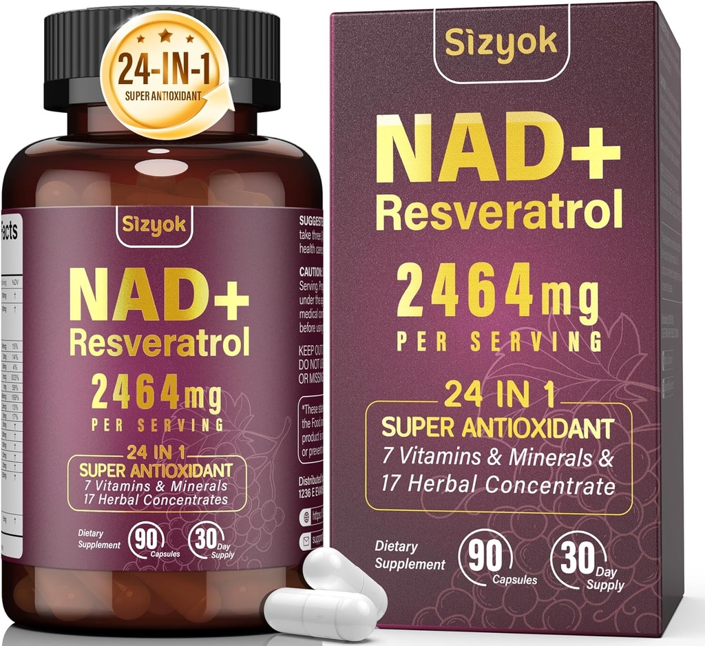 NAD papildinājums, liposomālā NAD+ Papildinājums ar Resveratrol, NAD Resveratrol papildinājums - Boost NAD+ novecošanās aizsardzības, enerģija, Focus - Ultra Antioksidants kapsulas,182
