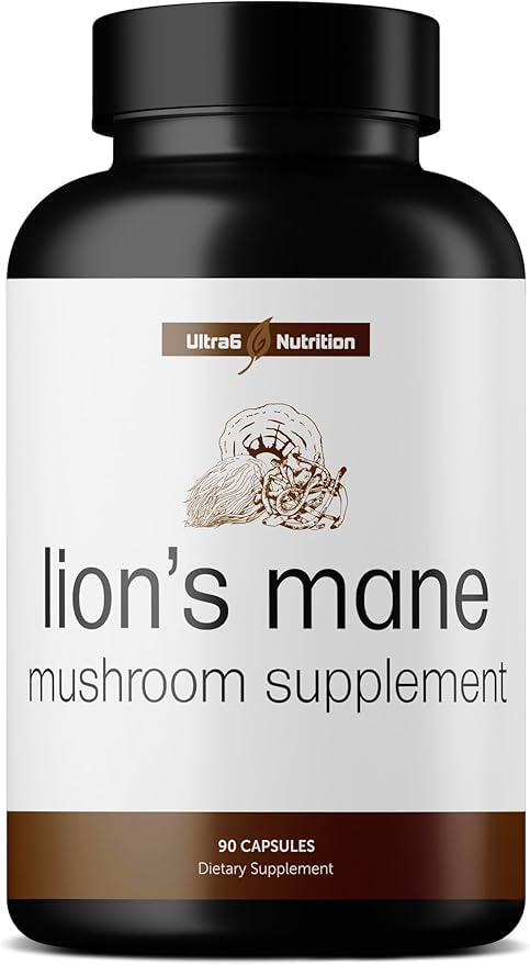 Ultra6 Uzturs Organic Lions Mane Capsules - Lauvas Mane Papildinājums ar Reisi, un Cordyceps - Imūnās veselības un kognitīvā Papildinājums pieaugušajiem (90 Veggie Capsules)