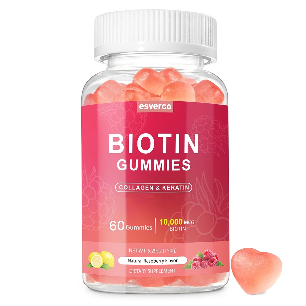 Biotīns 10000mcg Keratin kolagēns Gumijas Papildinājumi Matu nagi Vitamīni Ikdienas matu nagu augšanu un stiprinājums Gumijas sievietēm Vegan Biotīns un vitamīns C Gummy 60 Count