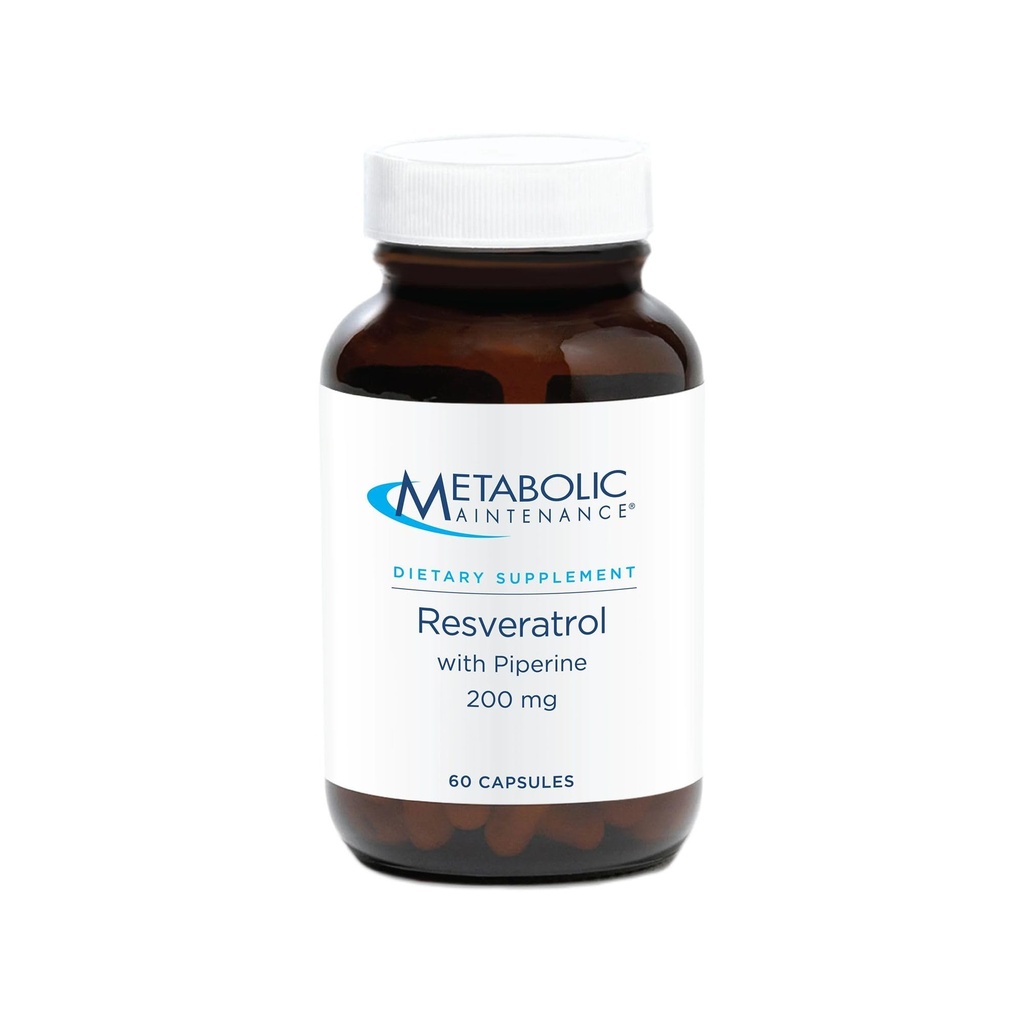Metaboliskā uzturēšana Resveratrols ar piperīnu - Trans Resveratrol papildkapsulas antioksidantam + Kardiovaskulārais atbalsts, Nav pildījumu, 200 mg Trans-Resveratrols devā - 60 kapsulas