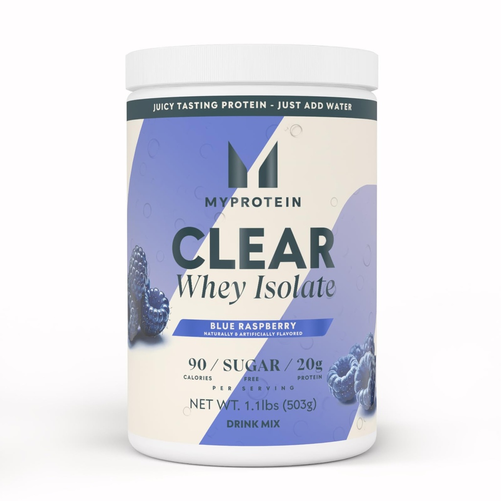 Myprotein Clear Shey Isolate Protein Pulveris, 1.1 Lb (20 Servē) Zilā aveņu, 20g Olbaltumvielas uz apkalpo, Dabīgi uzliesmo dzērienu maisījumu, ikdienas olbaltumvielu ieplūdes augstākās veiktspējas